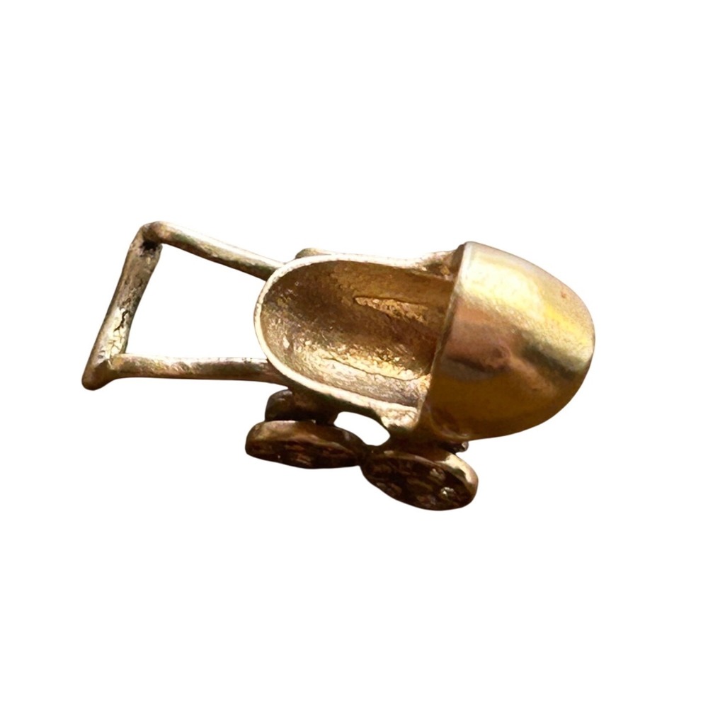 Vintage 14K Gold Baby Carriage Charm Mechanical Rolling Wheels Pram